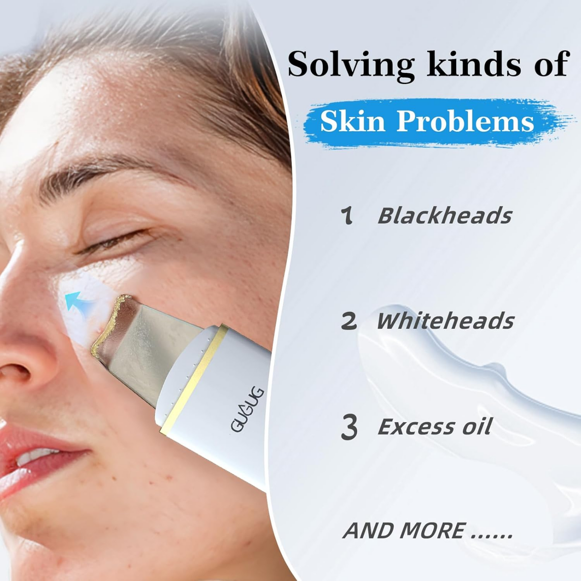 GUGUG Limpiador de Piel Espátula Facial Herramientas para Limpiar Poros Eliminador de Puntos Negros para Limpieza Facial Profunda - 4 Modos - Blanco