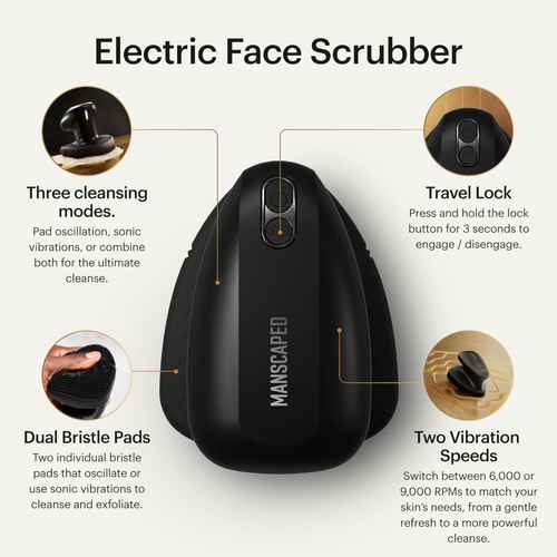 MANSCAPED® The Face Buffer PRO - Limpiador facial eléctrico de silicona para hombre para nutrir, limpiar profundamente y exfoliar tu piel, 3 modos de limpieza facial y 2 velocidades de vibración